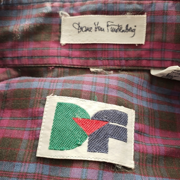 Vintage Plaid Shirt by Diane Von Furstenberg DVF 70s Button Down Size Sm… - Picture 5 of 8
